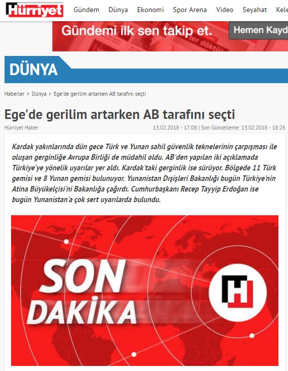 Hurriyet: Εντεκα τουρκικά και οκτώ ελληνικά πλοία περιπολούν τα Ιμια